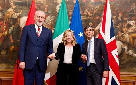 The leaders of Italy, the UK and Albania meet in Rome to hold talks on migration